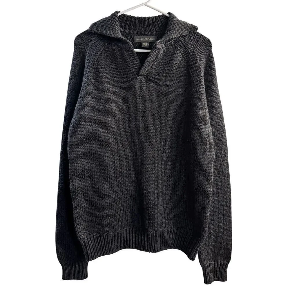 Vintage Banana Republic Chunky Knit Wool Collared Sweater Grandpa Old Money SM